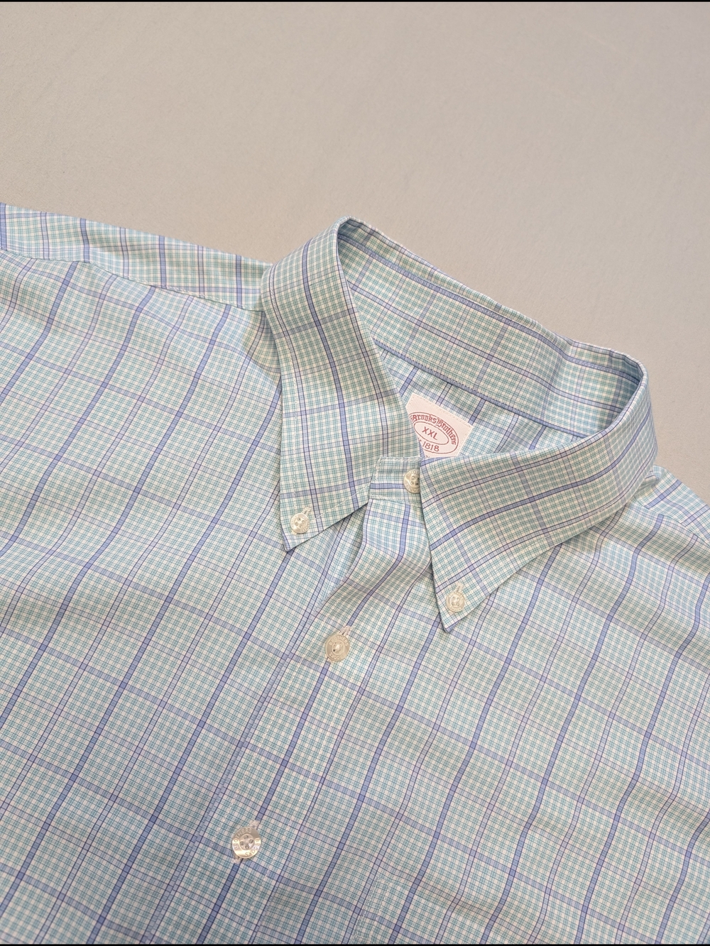 Brooks Brothers Long-Sleeve Shirt Mens 2XL Blue and Green Grid-Check Non-Iron